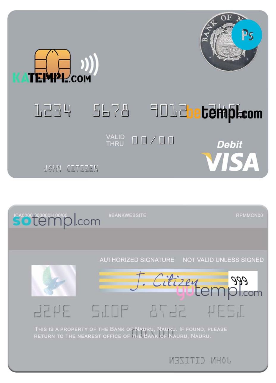 Nauru Bank of Nauru visa debit card, fully editable template in PSD format